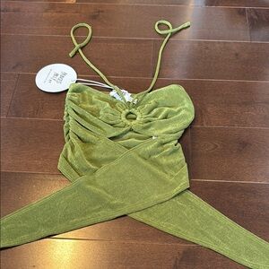 Princess Polly Green Ruched Asymmetrical Bodysuit